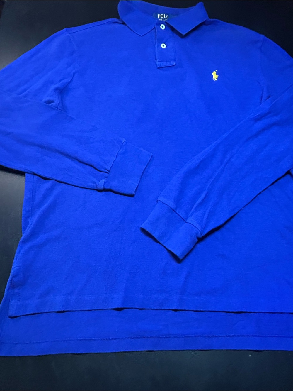 Ralph Lauren Men’s Long-Sleeve Polo in Bright Royal Blue with Yellow Pony